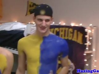 Hazed straight jocks enjoy gay dorm room sex